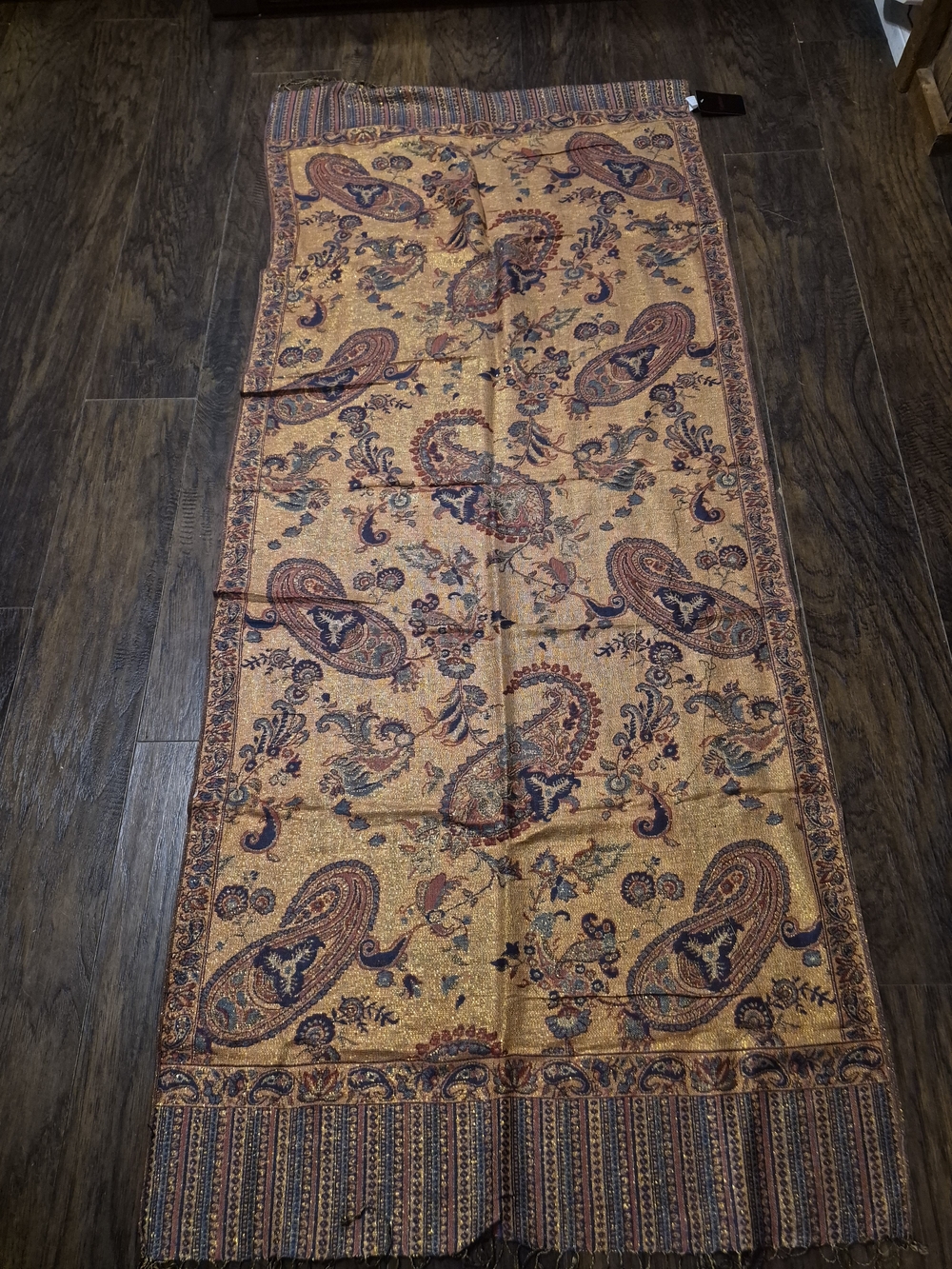 Paisley Woven Reversible Scarf In Gold and Navy